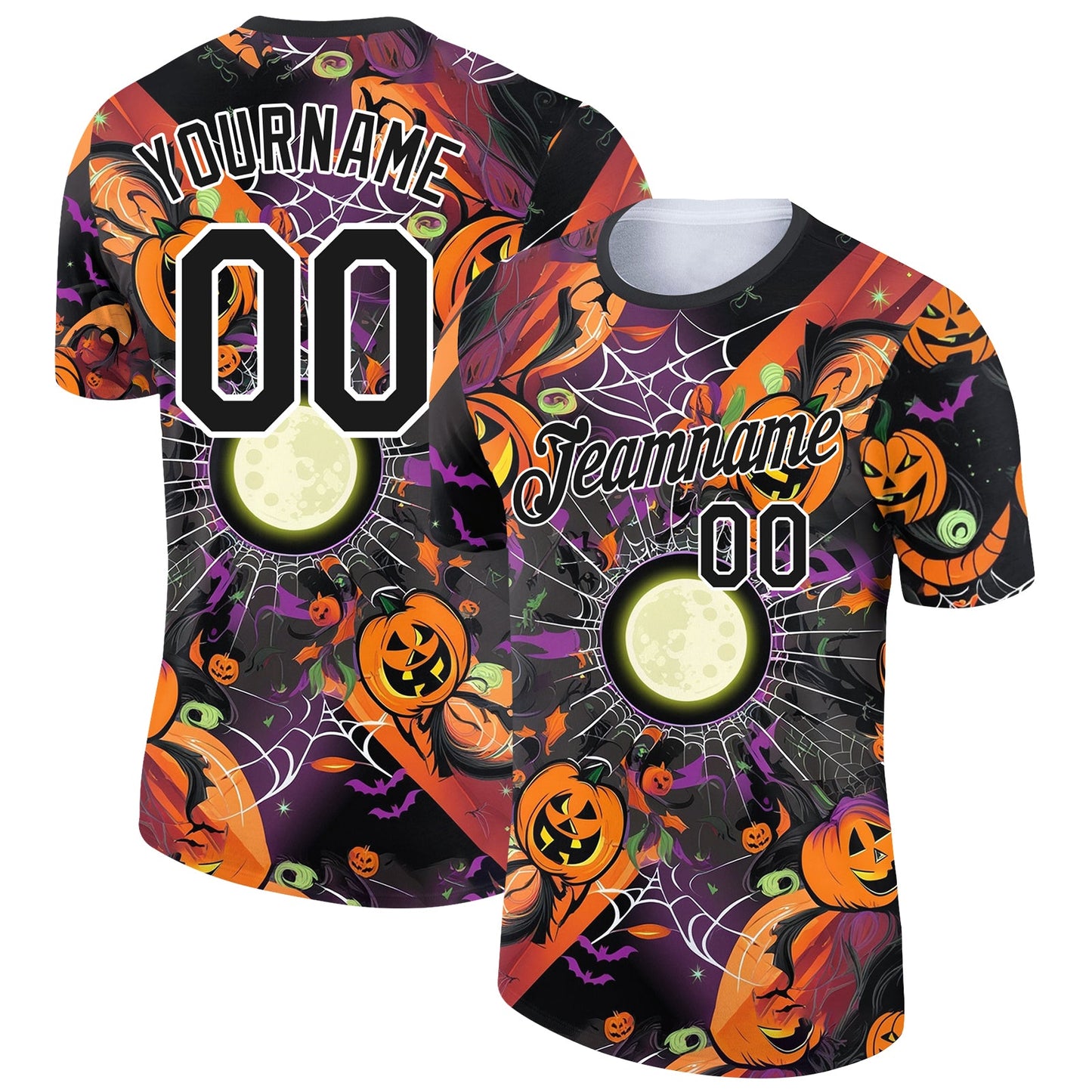Custom Black Bay Orange-White 3D Halloween Performance T-Shirt - Main View