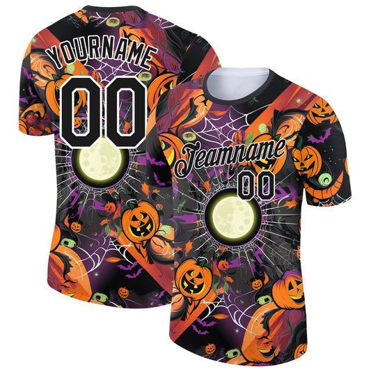 Custom Black Bay Orange-White 3D Halloween Performance T-Shirt - Main View