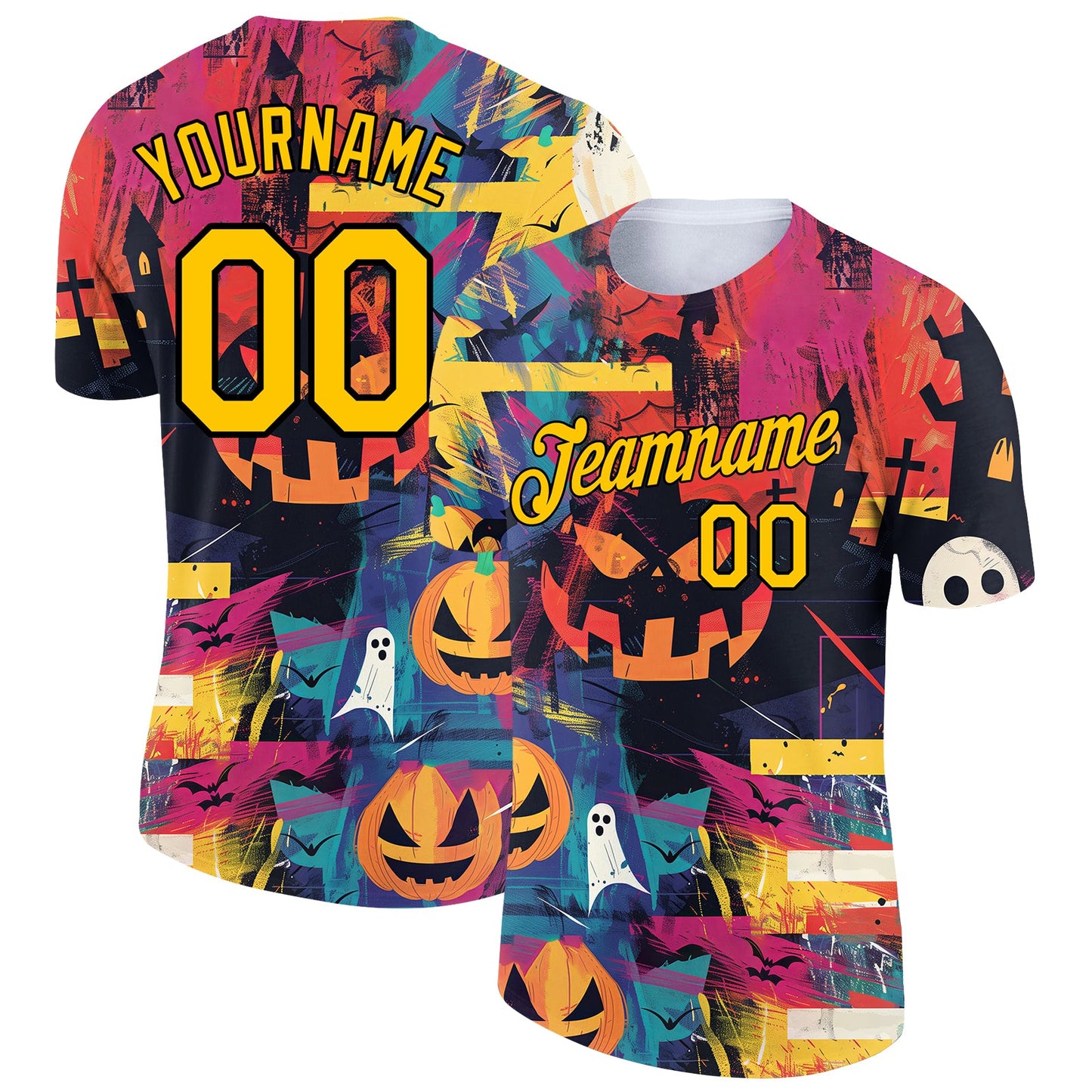Custom Pink Gold-Black 3D Halloween Performance T-Shirt - Main View