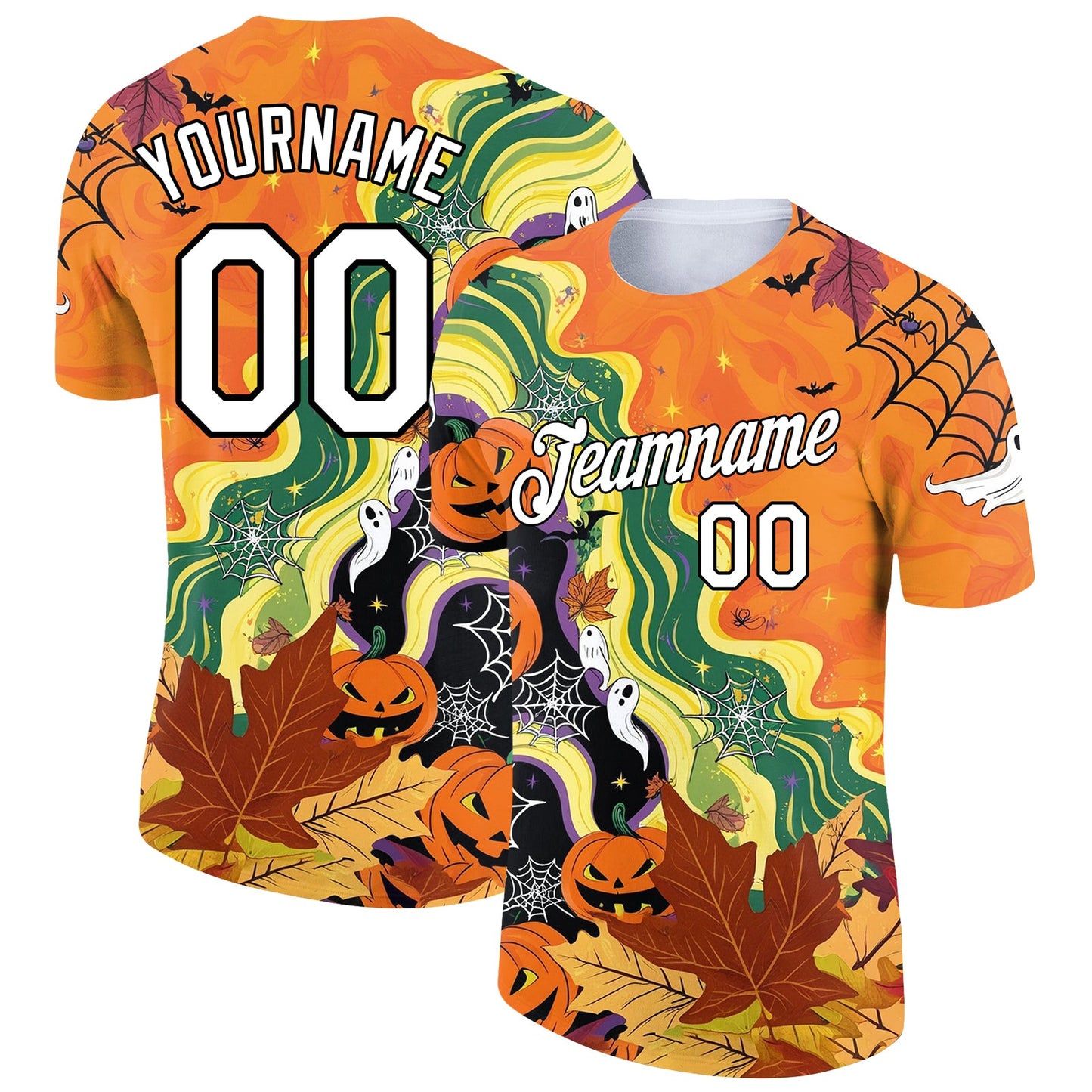 Custom Bay Orange White-Black 3D Halloween Performance T-Shirt - Main View