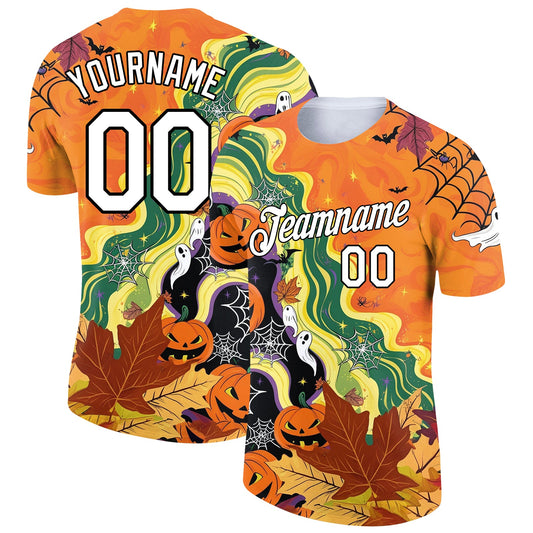 Custom Bay Orange White-Black 3D Halloween Performance T-Shirt - Main View