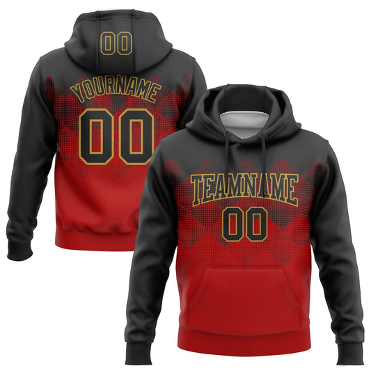 Custom Stitched Black Red-Old Gold 3D Pattern Design Gradient Square Shape Sports Pullover Sweatshirt Hoodie - Main View