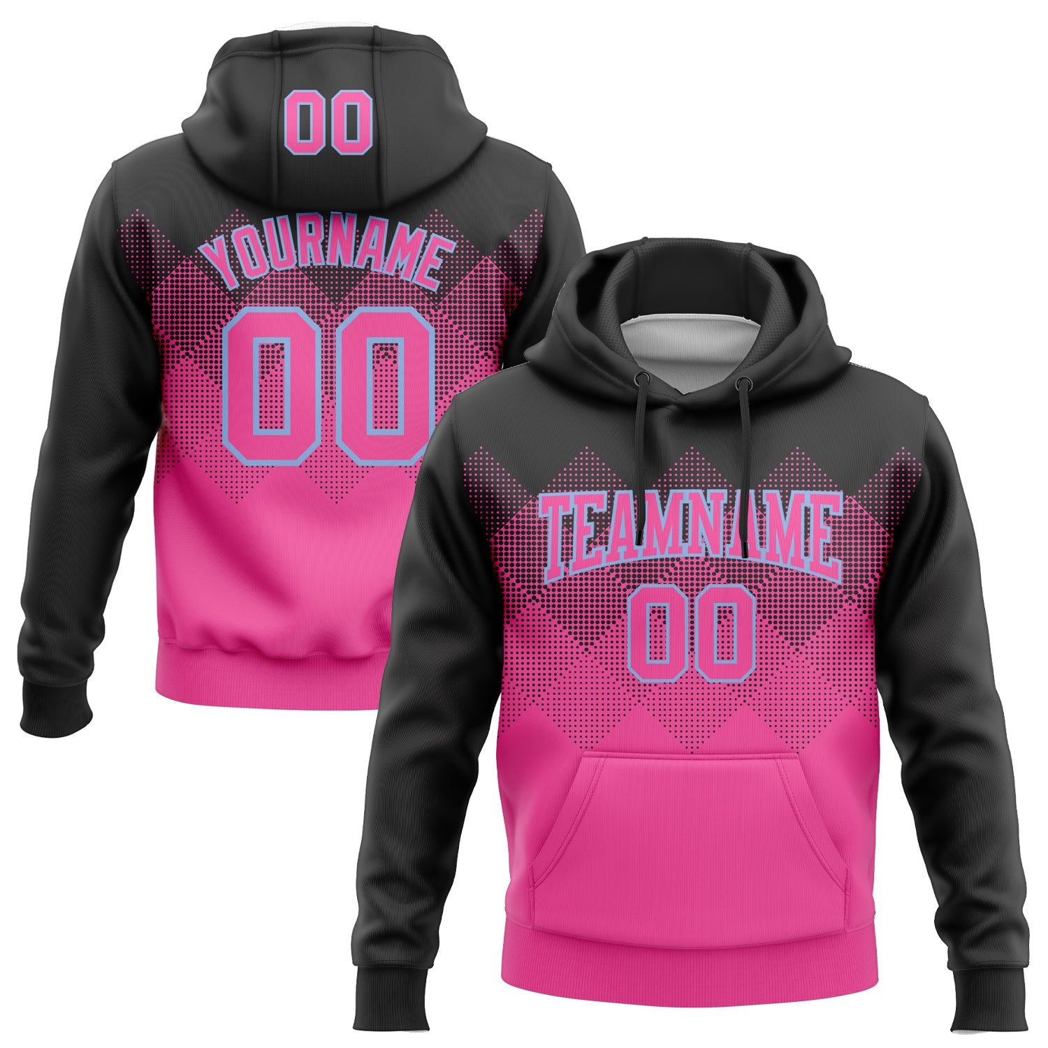 Custom Stitched Black Pink-Light Blue 3D Pattern Design Gradient Square Shape Sports Pullover Sweatshirt Hoodie - Main View