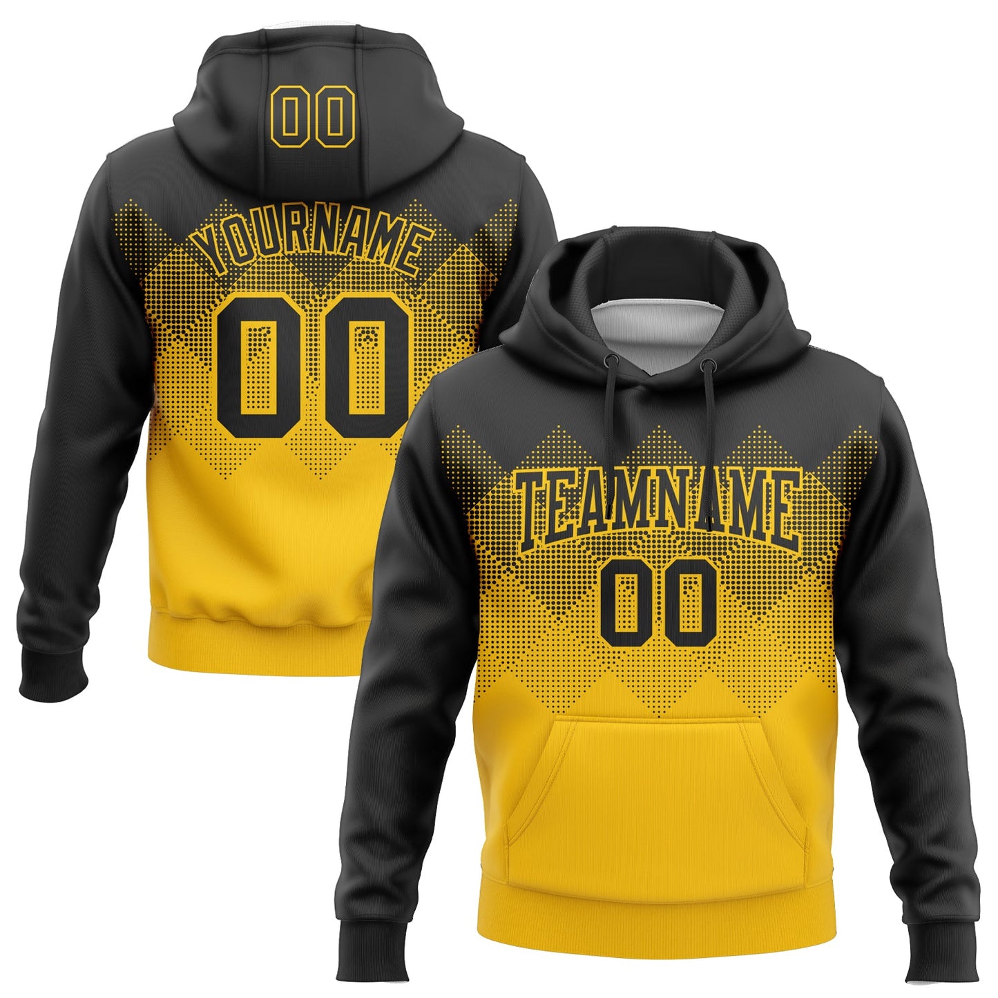 Custom Stitched Black Yellow 3D Pattern Design Gradient Square Shape Sports Pullover Sweatshirt Hoodie - Main View