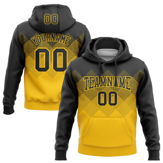 Custom Stitched Black Yellow 3D Pattern Design Gradient Square Shape Sports Pullover Sweatshirt Hoodie - Main View