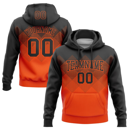 Custom Stitched Black Orange 3D Pattern Design Gradient Square Shape Sports Pullover Sweatshirt Hoodie - Main View