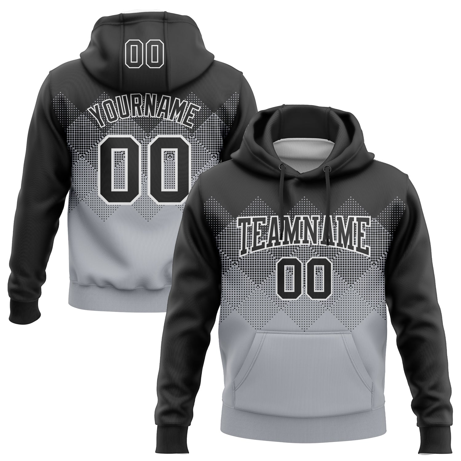 Custom Stitched Black Gray-White 3D Pattern Design Gradient Square Shape Sports Pullover Sweatshirt Hoodie - Main View
