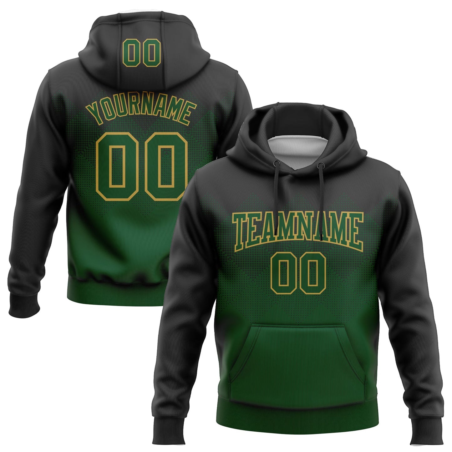 Custom Stitched Black Green-Old Gold 3D Pattern Design Gradient Square Shape Sports Pullover Sweatshirt Hoodie - Main View