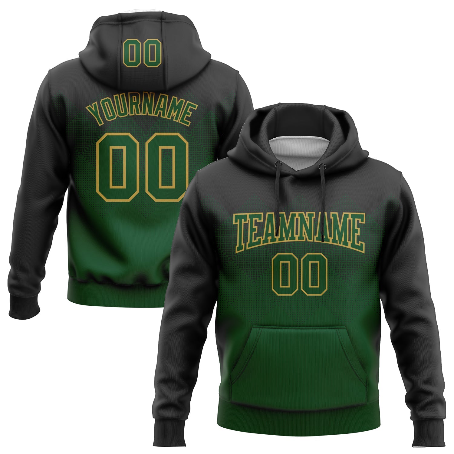 Custom Stitched Black Green-Old Gold 3D Pattern Design Gradient Square Shape Sports Pullover Sweatshirt Hoodie - Main View