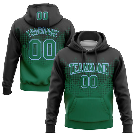 Custom Stitched Black Kelly Green-Light Blue 3D Pattern Design Gradient Square Shape Sports Pullover Sweatshirt Hoodie - Main View