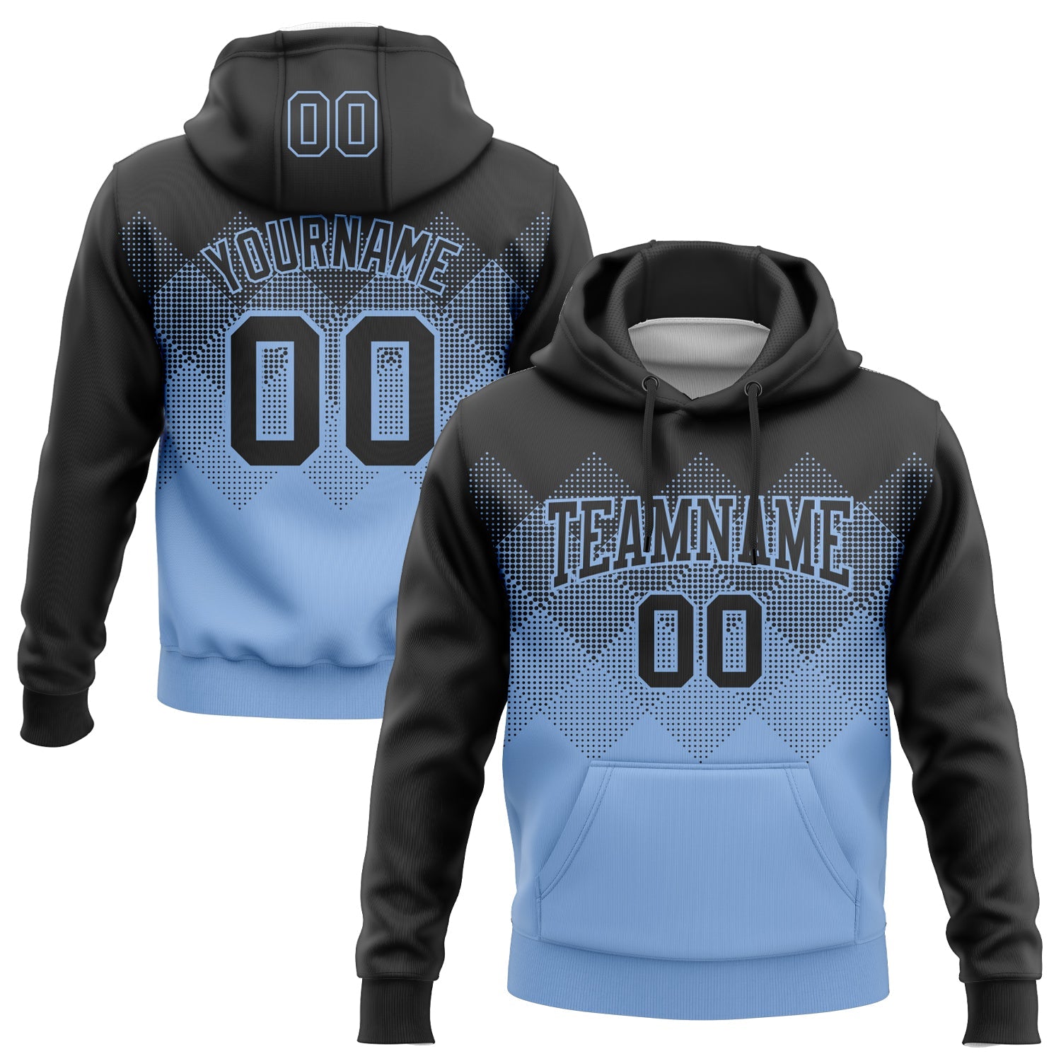 Custom Stitched Black Light Blue 3D Pattern Design Gradient Square Shape Sports Pullover Sweatshirt Hoodie - Main View