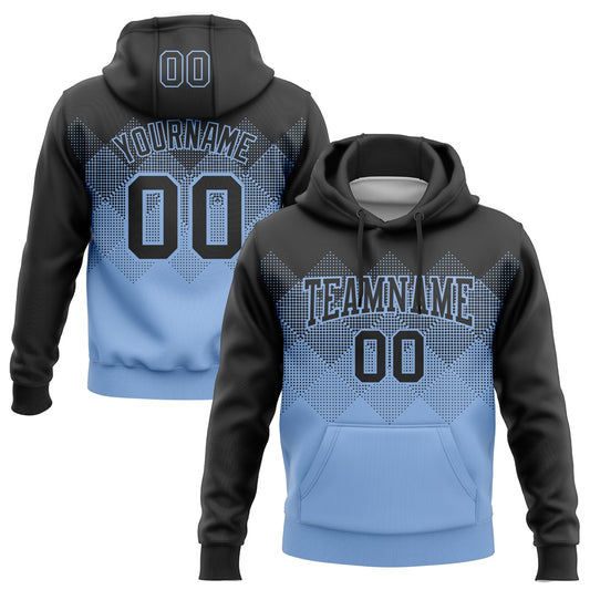 Custom Stitched Black Light Blue 3D Pattern Design Gradient Square Shape Sports Pullover Sweatshirt Hoodie - Main View
