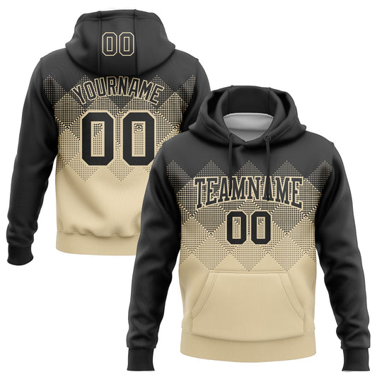 Custom Stitched Black Cream 3D Pattern Design Gradient Square Shape Sports Pullover Sweatshirt Hoodie - Main View