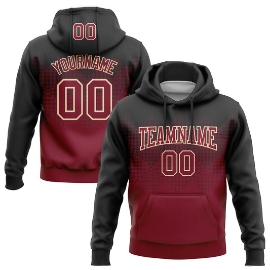 Custom Stitched Black Crimson-Cream 3D Pattern Design Gradient Square Shape Sports Pullover Sweatshirt Hoodie - Main View