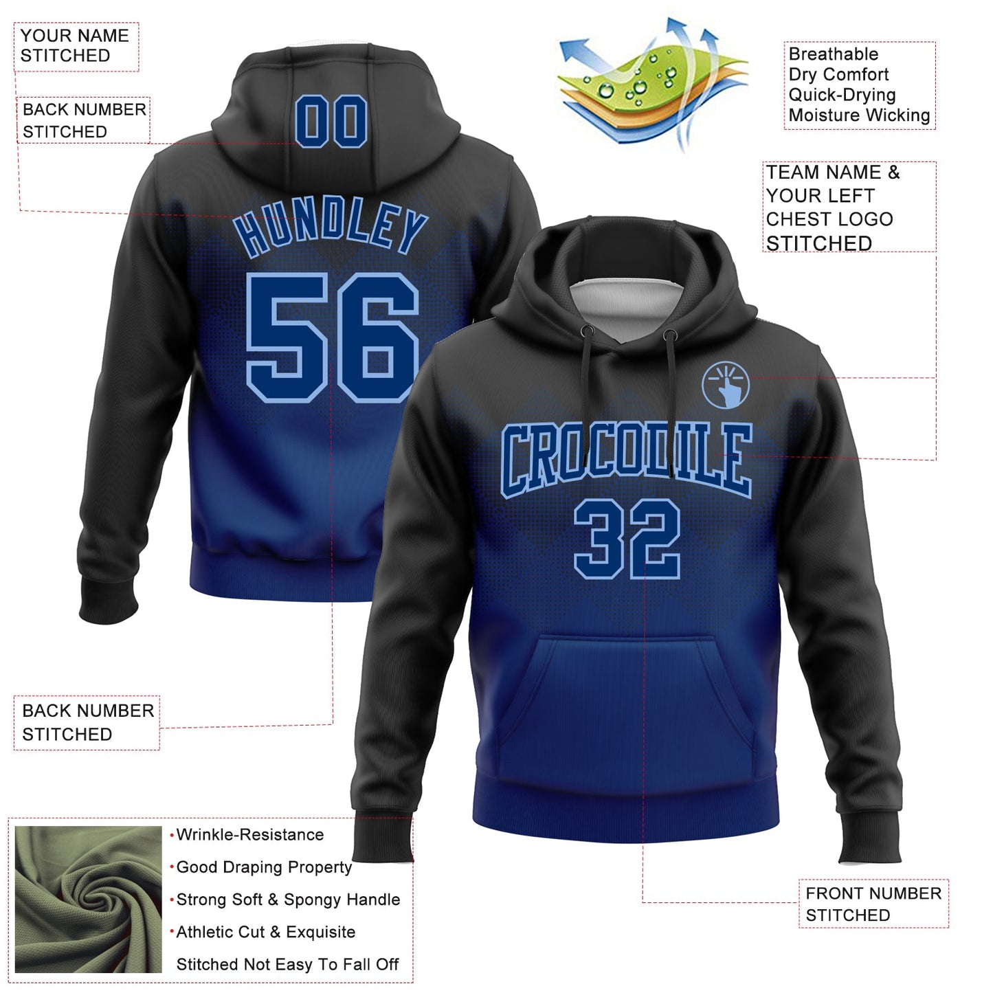 Custom Stitched Black US Navy Blue-Light Blue 3D Pattern Design Gradient Square Shape Sports Pullover Sweatshirt Hoodie view 2