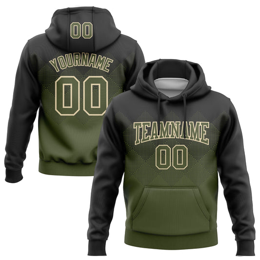 Custom Stitched Black Olive-Cream 3D Pattern Design Gradient Square Shape Sports Pullover Sweatshirt Hoodie - Main View