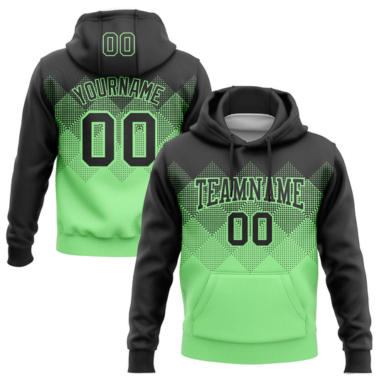 Custom Stitched Black Pea Green 3D Pattern Design Gradient Square Shape Sports Pullover Sweatshirt Hoodie - Main View