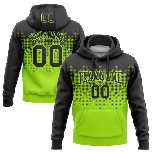 Custom Stitched Black Neon Green 3D Pattern Design Gradient Square Shape Sports Pullover Sweatshirt Hoodie - Main View