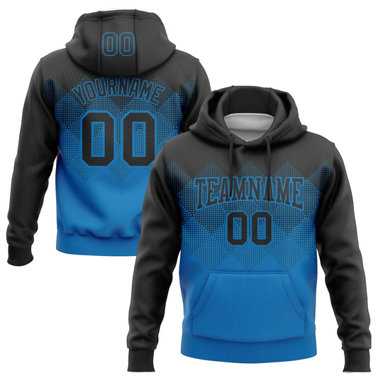 Custom Stitched Black Blue 3D Pattern Design Gradient Square Shape Sports Pullover Sweatshirt Hoodie - Main View