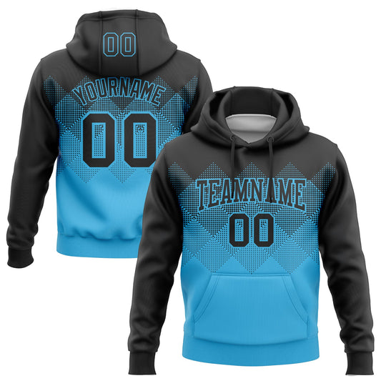 Custom Stitched Black Sky Blue 3D Pattern Design Gradient Square Shape Sports Pullover Sweatshirt Hoodie - Main View