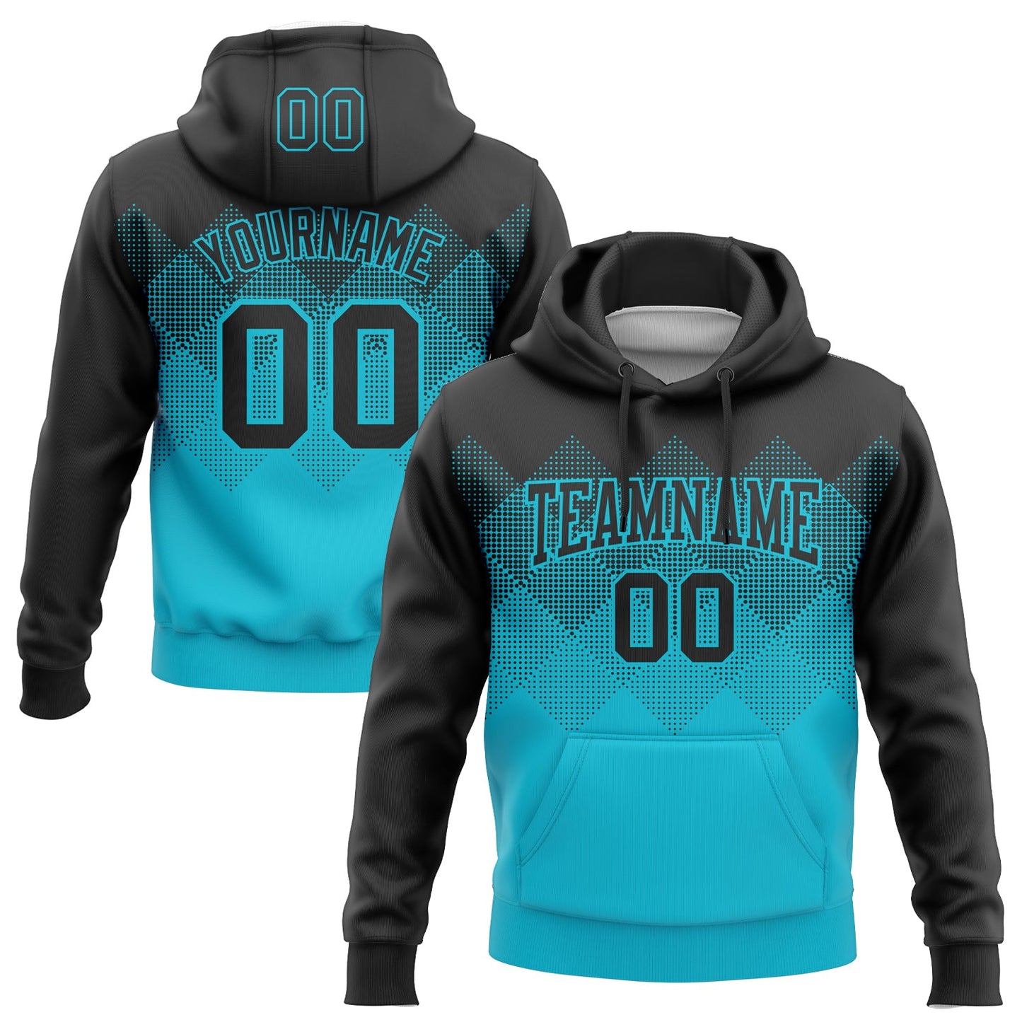 Custom Stitched Black Lakes Blue 3D Pattern Design Gradient Square Shape Sports Pullover Sweatshirt Hoodie - Main View