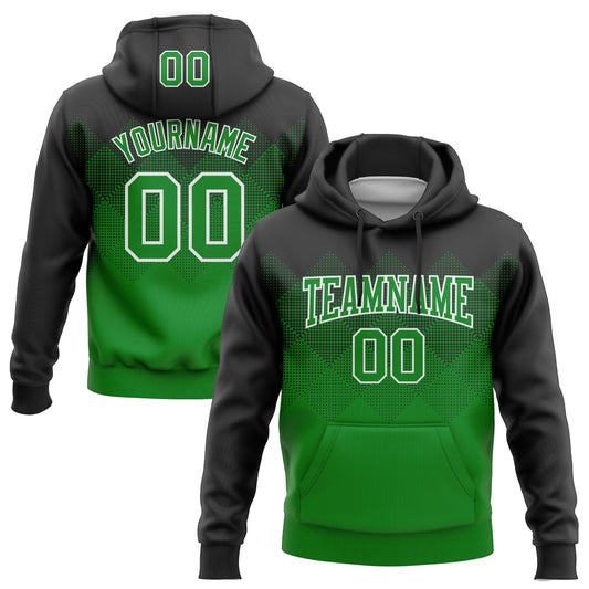 Custom Stitched Black Grass Green-White 3D Pattern Design Gradient Square Shape Sports Pullover Sweatshirt Hoodie - Main View