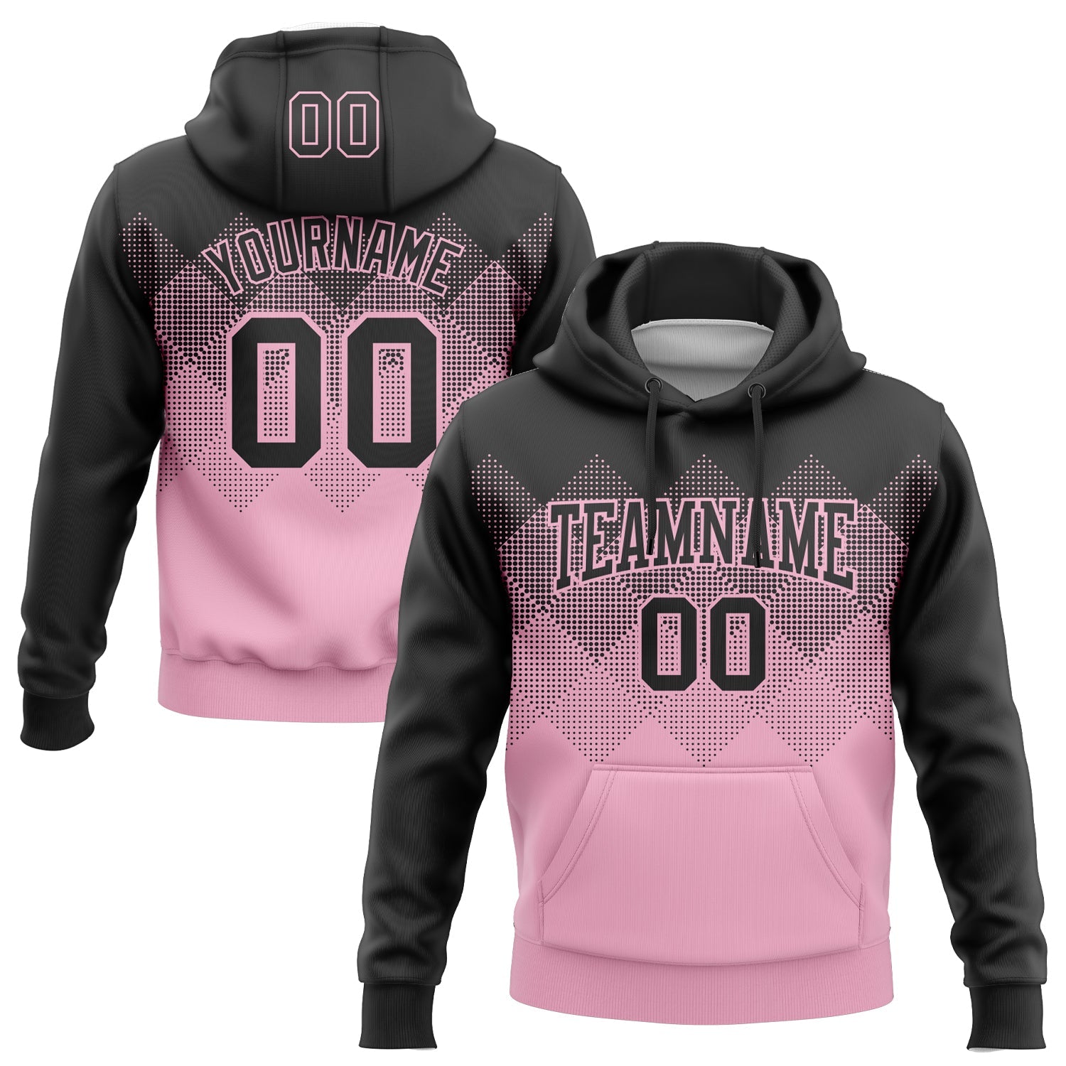 Custom Stitched Black Light Pink 3D Pattern Design Gradient Square Shape Sports Pullover Sweatshirt Hoodie - Main View