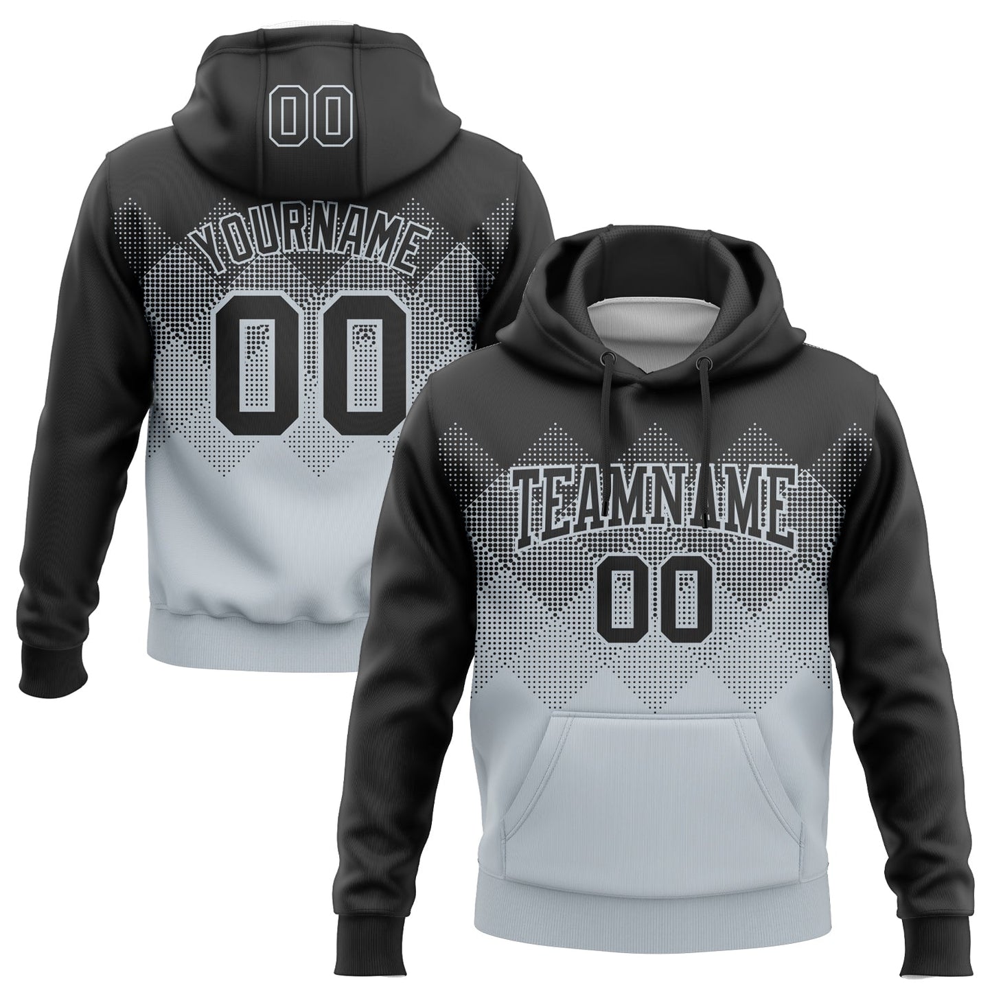 Custom Stitched Black Silver 3D Pattern Design Gradient Square Shape Sports Pullover Sweatshirt Hoodie - Main View