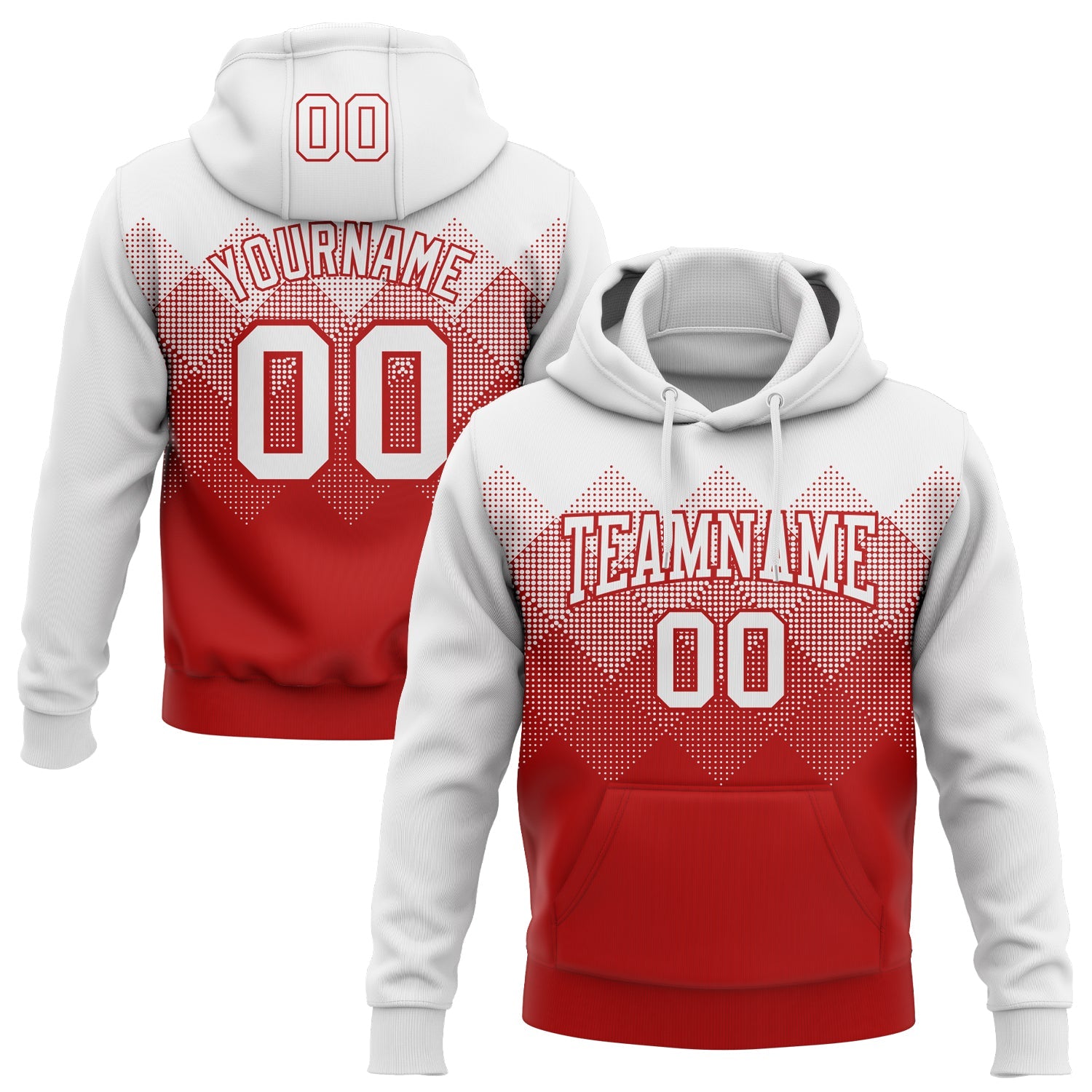 Custom Stitched White Red 3D Pattern Design Gradient Square Shape Sports Pullover Sweatshirt Hoodie - Main View