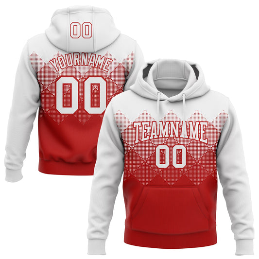 Custom Stitched White Red 3D Pattern Design Gradient Square Shape Sports Pullover Sweatshirt Hoodie - Main View