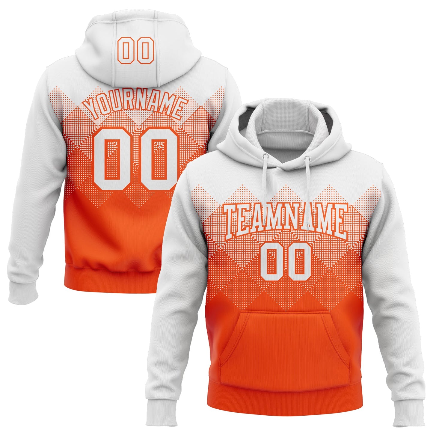 Custom Stitched White Orange 3D Pattern Design Gradient Square Shape Sports Pullover Sweatshirt Hoodie - Main View