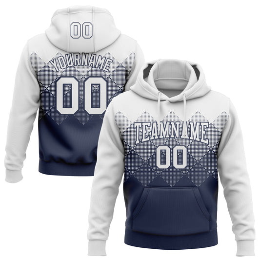 Custom Stitched White Navy 3D Pattern Design Gradient Square Shape Sports Pullover Sweatshirt Hoodie - Main View