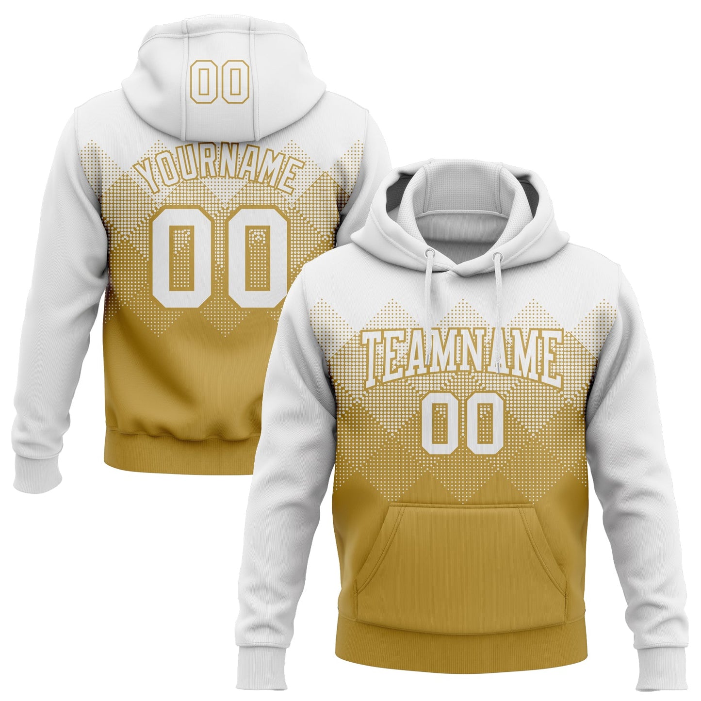 Custom Stitched White Old Gold 3D Pattern Design Gradient Square Shape Sports Pullover Sweatshirt Hoodie - Main View