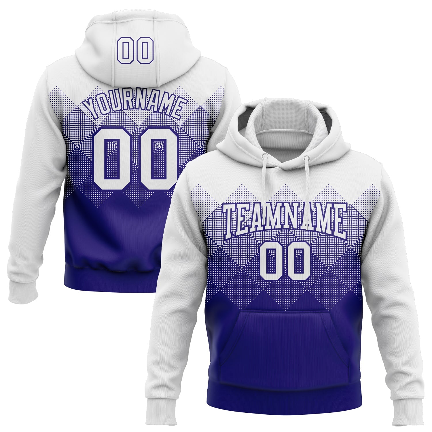 Custom Stitched White Dark Purple 3D Pattern Design Gradient Square Shape Sports Pullover Sweatshirt Hoodie - Main View