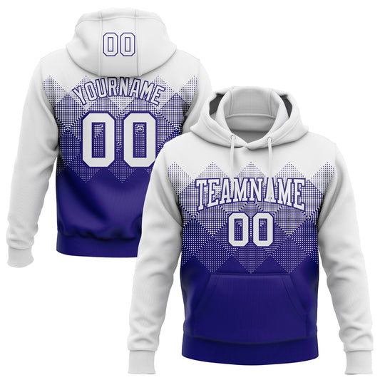 Custom Stitched White Dark Purple 3D Pattern Design Gradient Square Shape Sports Pullover Sweatshirt Hoodie - Main View