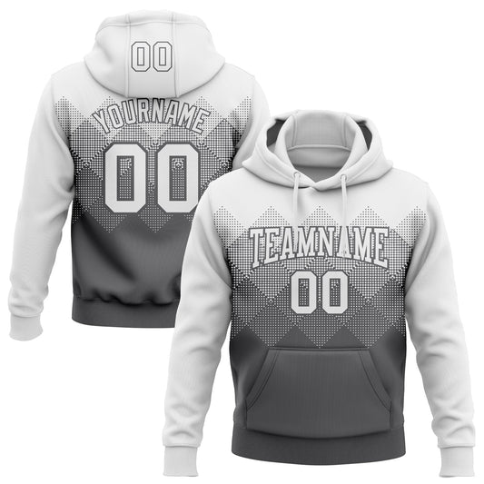 Custom Stitched White Steel Gray 3D Pattern Design Gradient Square Shape Sports Pullover Sweatshirt Hoodie - Main View