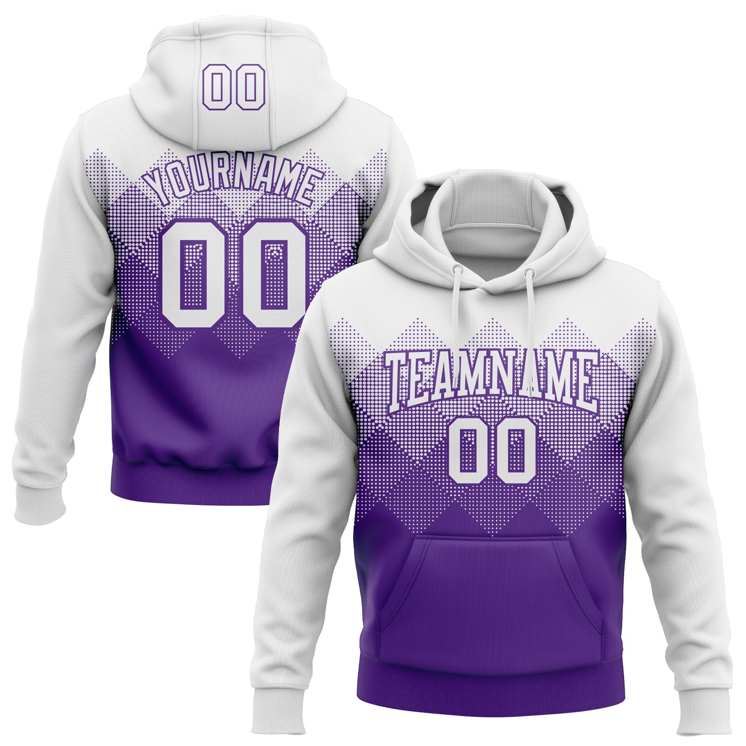 Custom Stitched White Purple 3D Pattern Design Gradient Square Shape Sports Pullover Sweatshirt Hoodie - Main View