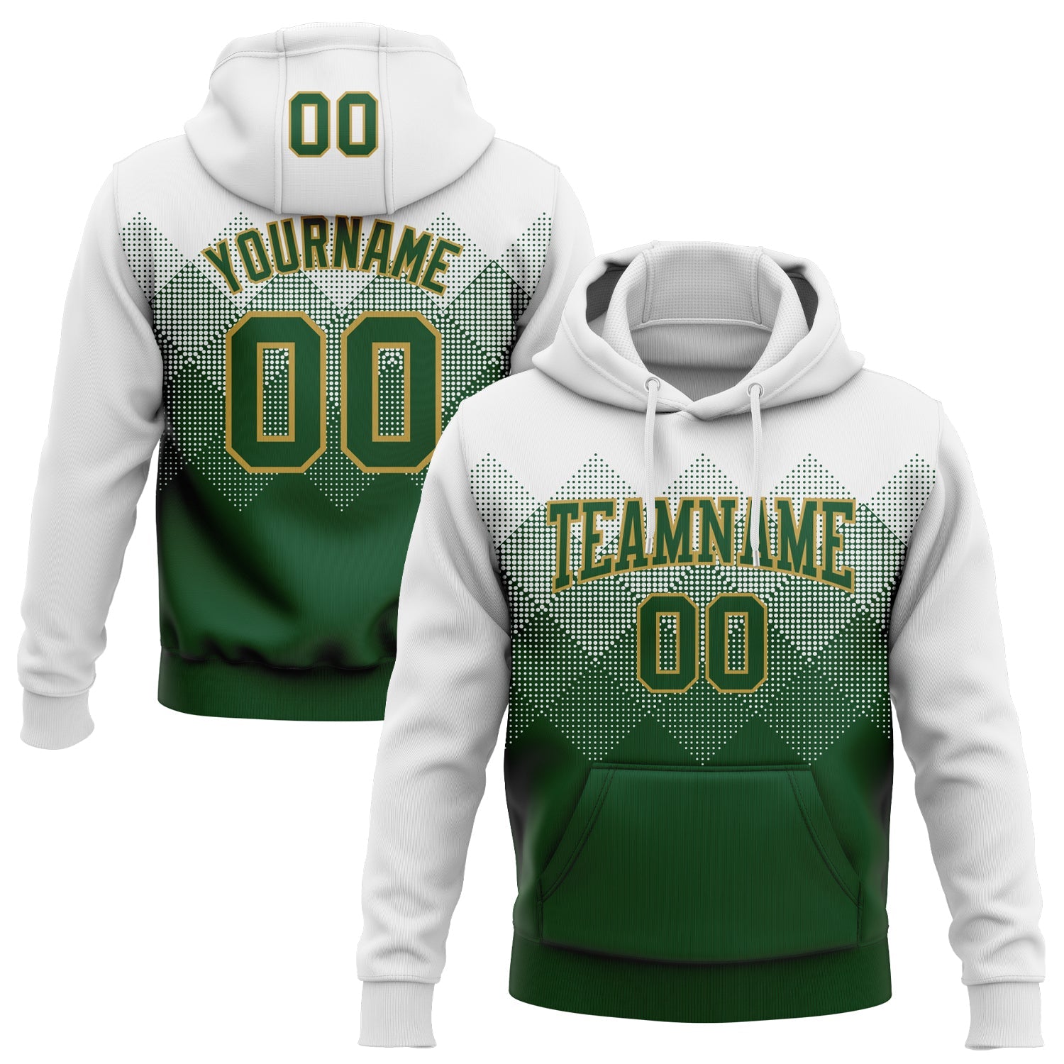 Custom Stitched White Green-Old Gold 3D Pattern Design Gradient Square Shape Sports Pullover Sweatshirt Hoodie - Main View