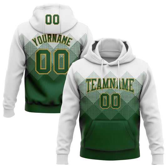 Custom Stitched White Green-Old Gold 3D Pattern Design Gradient Square Shape Sports Pullover Sweatshirt Hoodie - Main View