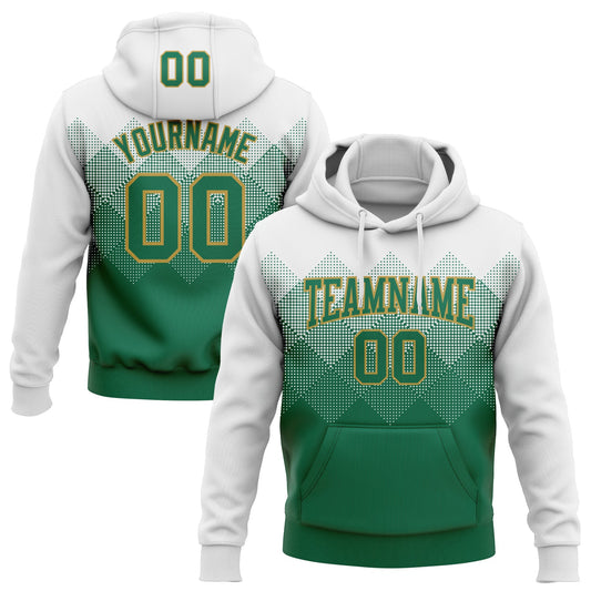 Custom Stitched White Kelly Green-Old Gold 3D Pattern Design Gradient Square Shape Sports Pullover Sweatshirt Hoodie - Main View