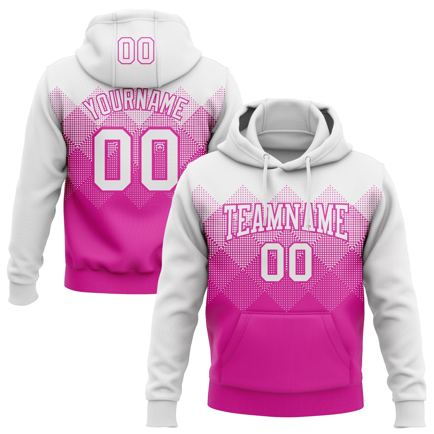 Custom Stitched White Deep Pink 3D Pattern Design Gradient Square Shape Sports Pullover Sweatshirt Hoodie - Main View