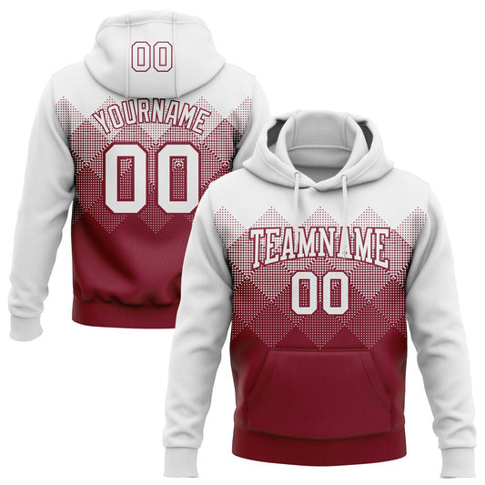 Custom Stitched White Crimson 3D Pattern Design Gradient Square Shape Sports Pullover Sweatshirt Hoodie - Main View