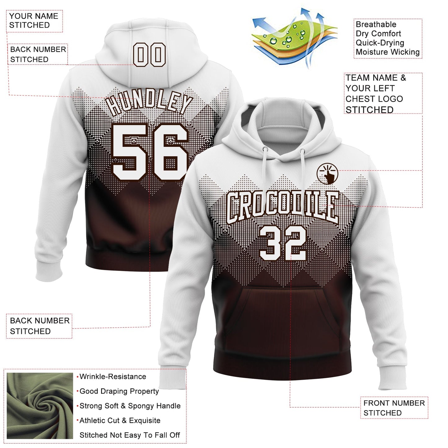 Custom Stitched White Brown 3D Pattern Design Gradient Square Shape Sports Pullover Sweatshirt Hoodie view 2