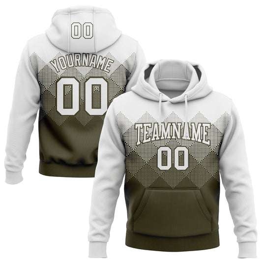 Custom Stitched White Olive 3D Pattern Design Gradient Square Shape Sports Pullover Sweatshirt Hoodie - Main View
