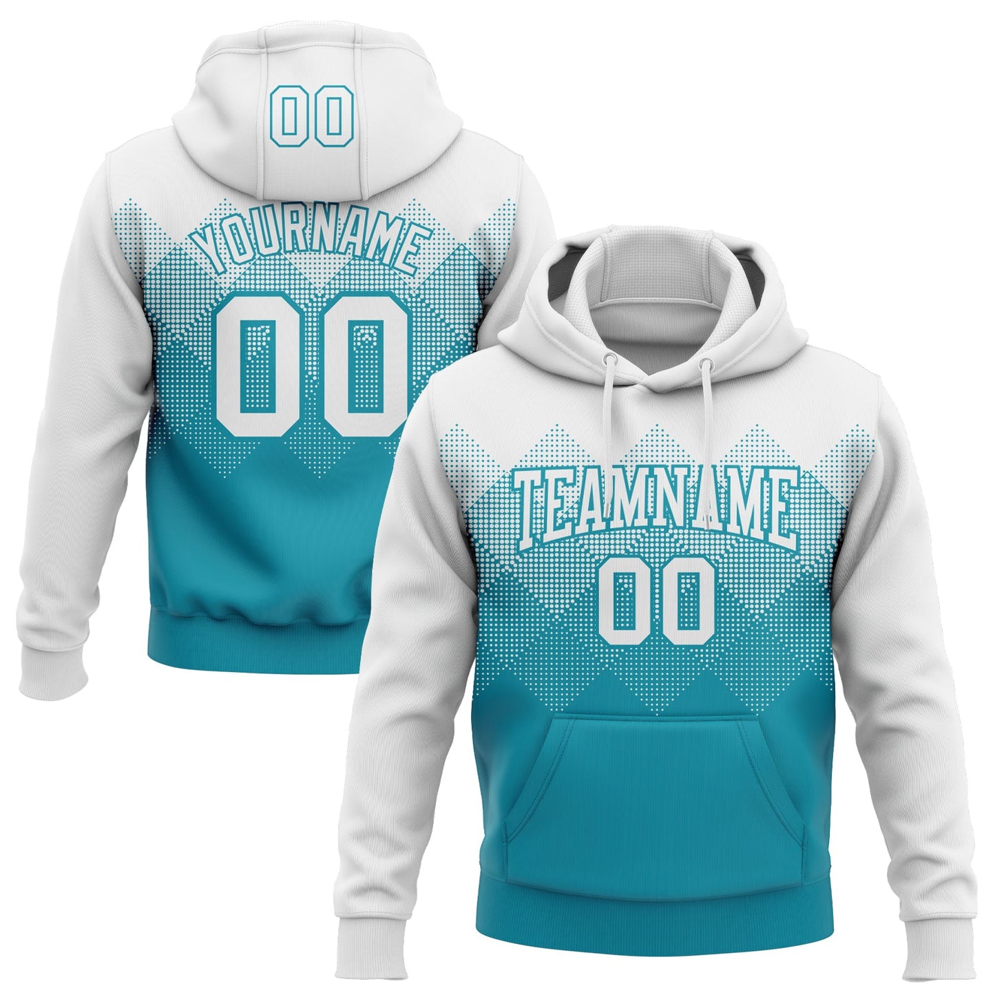 Custom Stitched White Teal 3D Pattern Design Gradient Square Shape Sports Pullover Sweatshirt Hoodie - Main View