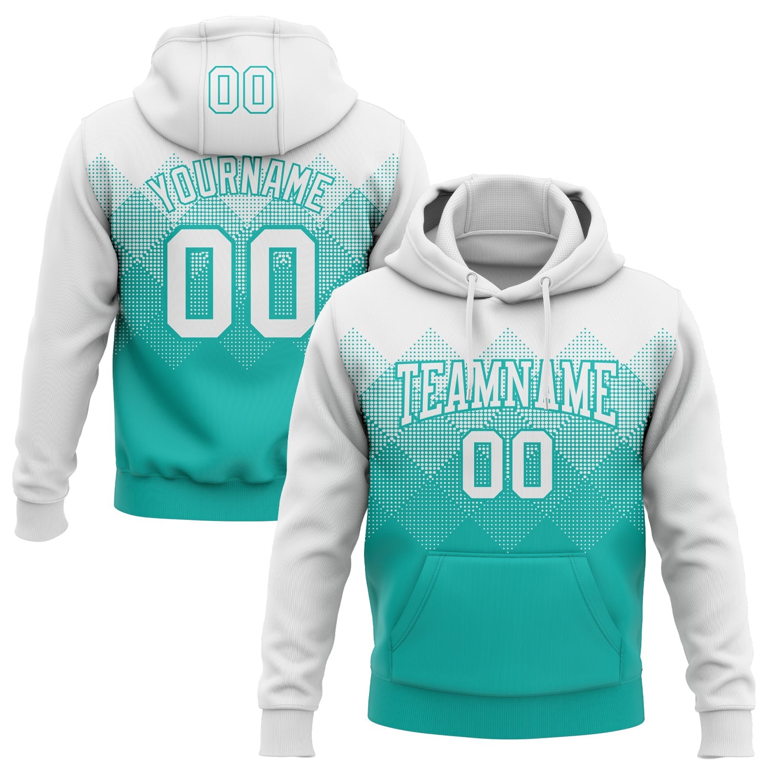 Custom Stitched White Aqua 3D Pattern Design Gradient Square Shape Sports Pullover Sweatshirt Hoodie - Main View