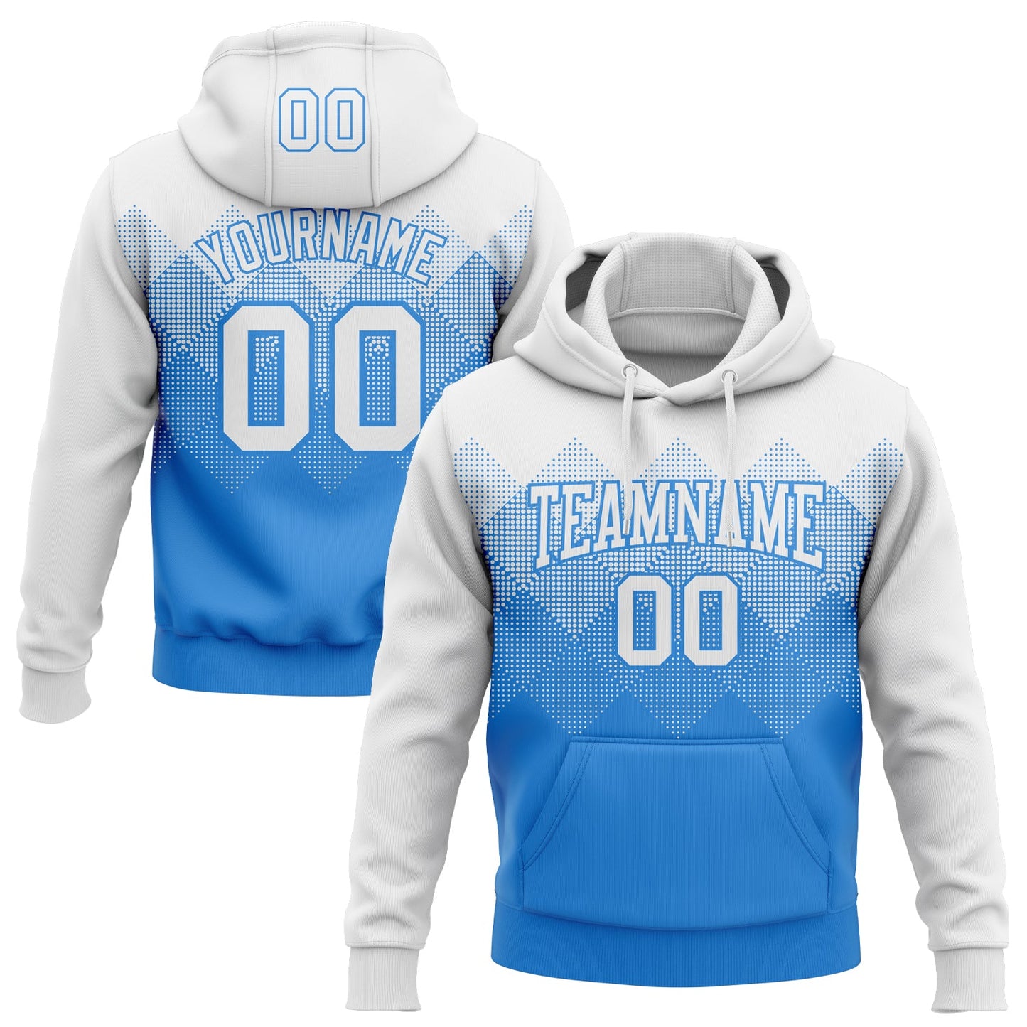 Custom Stitched White Powder Blue 3D Pattern Design Gradient Square Shape Sports Pullover Sweatshirt Hoodie - Main View
