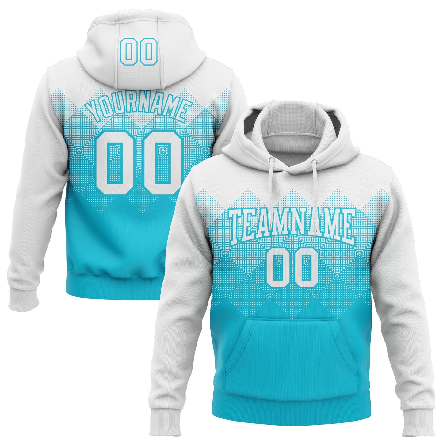 Custom Stitched White Lakes Blue 3D Pattern Design Gradient Square Shape Sports Pullover Sweatshirt Hoodie - Main View