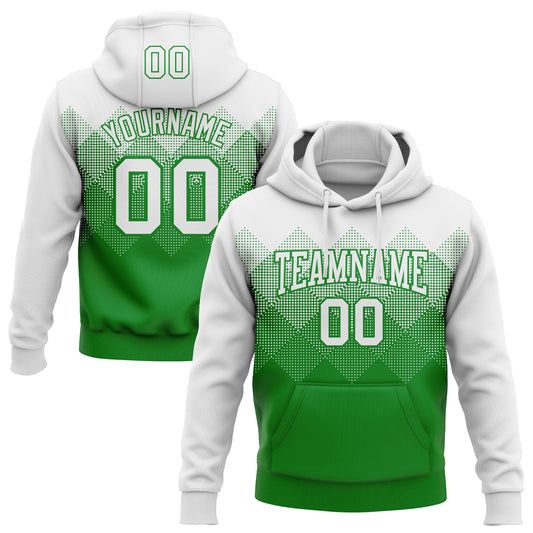 Custom Stitched White Grass Green 3D Pattern Design Gradient Square Shape Sports Pullover Sweatshirt Hoodie - Main View