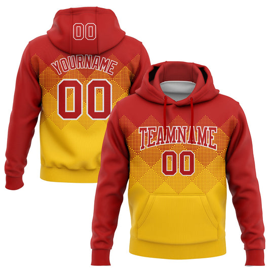 Custom Stitched Red Yellow-White 3D Pattern Design Gradient Square Shape Sports Pullover Sweatshirt Hoodie - Main View